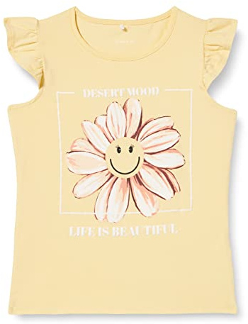 NAME IT Mädchen NMFARINA Happy SS TOP Box SMI T-Shirt, Double Cream, 110