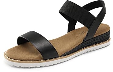 DREAM PAIRS Damen-Espadrilles mit offener Zehenpartie, elegante Plateau-Sandalen zum Hineinschlüpfen, elastische Knöchelriemen, Keilabsatz-Sandalen,Size 39,Schwarz,SDPW2310W-E