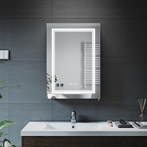 ELEGANT Wall Mounted Bathroom Cabinet - 500 x 700mm, Stainless Steel, Soft Close, Illuminated, Touch Switch, Dimmable, Defogger