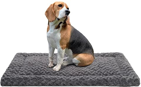 Washable Dog Bed Mat Ultra Soft Dog Crate Pad Comfy Fluffy Pet Kennel Beds Sleeping Mattress for Large Jumbo Medium Small Dogs, 36 x 23 Inch, Gray