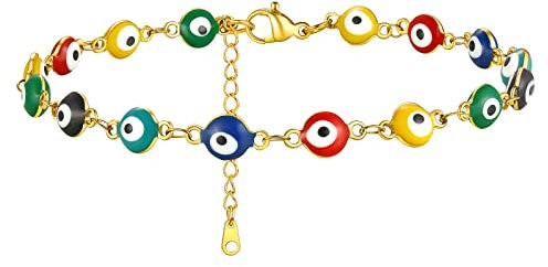 Supcare Ankle Evil Eye Fußkette Damen Mehrfarbige Eye Evil Fußkettchen Charm Bösen Blick Nazar Boncuk Fußband Goldkette Mode Lucky Amulett Schutz Sommer Strand Glücksschmuck für Mama Freundin