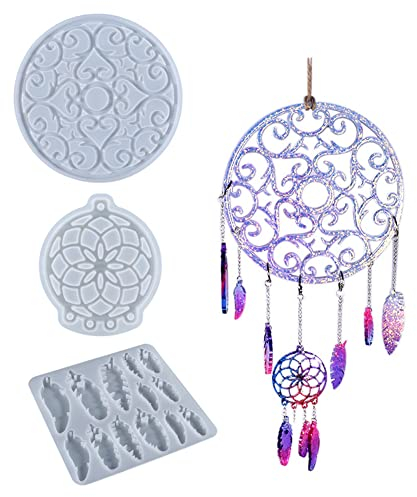 Windspiele Silikonformen Epoxidharz Formen Kit,Traumfänger Epoxidharz Formen Kunstharz Gießen Set Ohrring Schmuck Silikonform Resin Form mit Bastelbedarf für Anhänger,Wall Hanging, DIY Kunsthandwerk