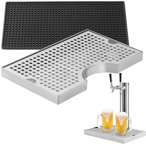 TsunNee Edelstahl-Bier-Tropfschale, abnehmbare Auffangschale, Fass Tropfschale, U-Form, Bierturm-Tropfpfanne mit rutschfestem Gummi-Pad für Zuhause, Küche, Bar, Restaurant