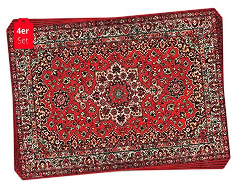 Tischsets | Platzsets abwaschbar – Orientalischer Teppich in rot – aus Premium Vinyl (Kunststoff – BPA-frei) - 4 Stück - 44 x 32 cm - rutschfeste Tischdekoration!