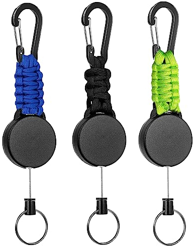 KIHONI 3 Stücke Schlüsselanhänger Ausziehbar, Schlüsselband Ausziehbar, ausweishalter schlüsselbänder mit 60cm Stahlseil, Einziehbarer Ausweis JoJo Schlüsselkette mit Karabiner (Kombination 3)