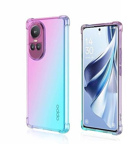 PEIYE Funda Traslúcida para OPPO Reno 10 5G / Reno 10 Pro 5G, Los Colores, El Degradado, TPU Flexible Carcasa con Esquinas Refuerzo -Rosa Verde