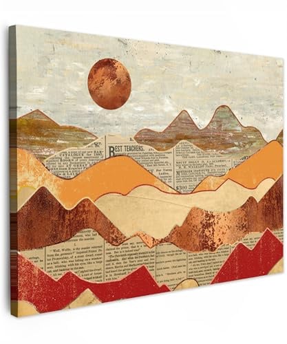 MuchoWow© Leinwand Deko Schlafzimmer Aesthetic Leinwandbilder Wohnzimmer | 70x50 cm - Gemälde Foto Geschenk Living Room Decoration Vintage - Berge - Sonne - Zeitung - Papier