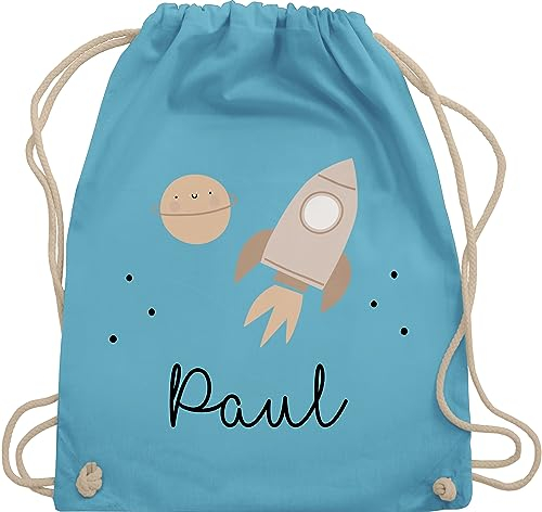Turnbeutel Rucksack - Weltall - Niedliche Rakete Weltraum Raumschiff - Unisize - Hellblau - astronaut planeten planet tasche nasa raketen beuteltasche astronauten einfarbig raumfahrt sport universum
