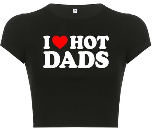 Woxlica I Heart Top y2k Graphic Baby T-Shirts Sommer Crop Top für Damen, 14 I Love Hot Dads schwarz, Groß