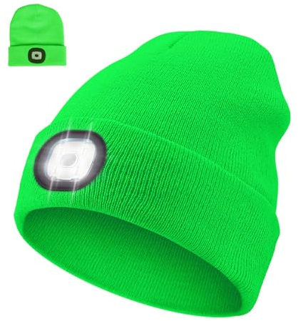APODESS Kinder Mütze mit Led Licht Wintermütze Kinder Led Mütze USB Wiederaufladbare 4 LED Lampe Winter Warme Stirnlampe Strickmütze Leuchtmütze Kinder Geschenkideen für Jungen Mädchen