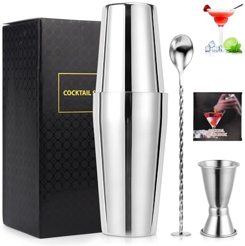 BINYI Ensemble Shaker à Cocktail Ensemble à Cocktail Shaker en métal Accessoires de Bar en Acier Inoxydable 3 pièces Shaker à Cocktail Mélangeur à Cocktail Coffret Cadeau Boston Shaker 750 ML Ensembl