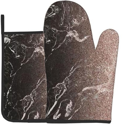 HAHAFU Marble Color Rose Gold Oven Gloves Heat Resistant And Pot Holder 2 Pc Set For Kitchen Cooking,Print Thick Cotton Non-Slip