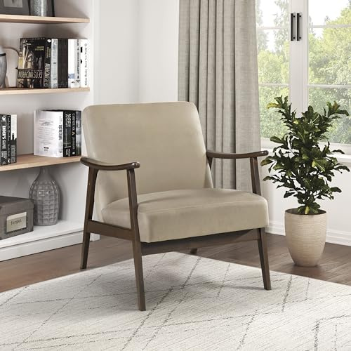 Lexicon Moderner Samtstuhl aus der Mitte des Jahrhunderts für Wohnzimmer, braun, Armlehnen und Beine aus Massivholz, gepolsterte Sitzfläche und Rückenlehne, Lese- und Entspannungsstuhl, 66 cm B x 80
