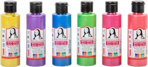 Lot de 6 peintures acryliques métalliques pour enfants et adultes, 6 couleurs de 60 ml chacune, hautement pigmentées et lumineuses, pour toile, bois, pierre, papier, métal (couleurs métalliques)