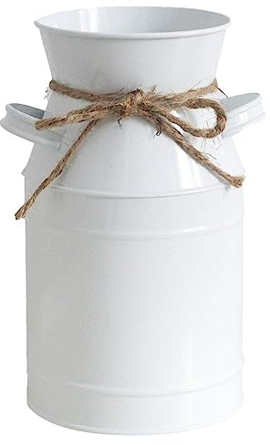 BESPORTBLE Barattolo Di Latte In Metallo Vaso Rustico Zincato Vaso Antico Retrò Fioriera In Metallo Portafiori Fioriera Country Per L'arredamento Di Casa E Ufficio - Bianco