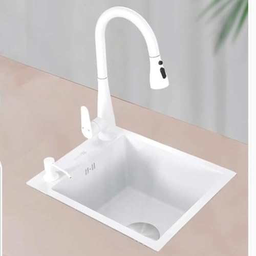 RajoNN Küchenspüle aus weißem Edelstahl, für Küche, Einzelbecken, Balkon, Bar, Mini-Gemüse, Waschwasser, Pool, gewerblich, platzsparend, kleine Spüle, Spülbecken (Farbe: Weiß, Größe: 36 x 36 x 21 cm)