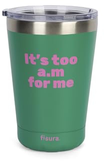 Fisura – Tazza bicchiere termico originale. Bicchiere thermo da caffè da portare. Tazza da viaggio 310 ml. Tazza termica in acciaio inossidabile. Senza BPA. Tazza per auto. (Too a.m, verde)