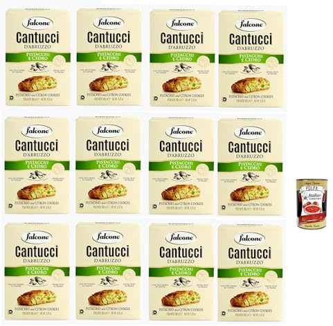 Italian Gourmet Cantucci al Pistacchio Cedro biscotti Kekse dolci 12 x 200g | Con frutta secca e agrumi canditi; knuspriges Mandelgebäck zu Kaffee, Tee, Gesamtnettogewicht 2,4 kg + Kostenlos Polpa 400g