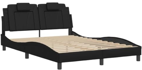 vidaXL Bettgestell, Bett Viana mit LED ohne Matratze, Bettrahmen mit Lattenrost Wellenform, Doppelbett für Schlafzimmer, Schwarz 140x190cm Kunstleder