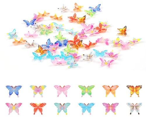 AYVRUOP farfalle decorative,farfalle in resina,60 pezzi, piccoli e raffinati, per case delle fate fatte a mano, decorazioni di case per bambini, decorazioni di paesaggi in miniatura