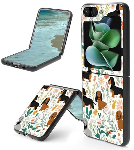 BFSEROBJ for Samsung Galaxy Z Flip 6 Case Slim Thin Hard PC Shock Absorption Protective Phone Case for Samsung Galaxy Z Flip 6 5G 6.7 inch 2024 - Dogs Pink Flowers Print