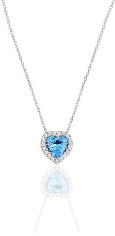 Einzelstück® Halskette mit Herz Anhänger 925 Silber I Zirkonia Herz Kristall I Silberkette Collier L'amour (Hellblaues Herz Silber Kette)