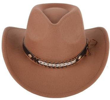 Cowboy Hat for Men & Women Cowboy Hat Soft Felt Wide Brim Hat in Brown with Adjustable Strap, Stylish Metal Buckle, Perfect for Western Theme Parties Cowboy Outfit Outdoor Activities