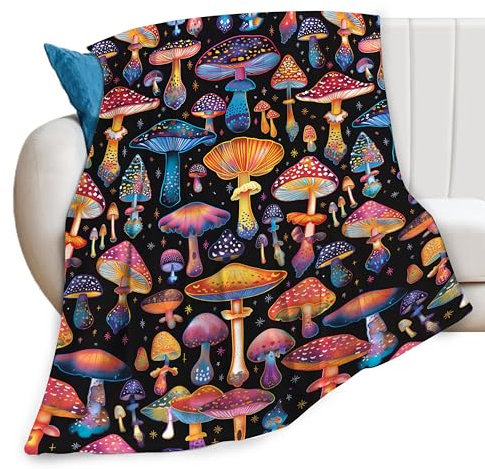Bunte Decke mit Pilzdruck, ästhetisch, Trippy-Überwurf, Decken, Geschenke für Couch, Sofa, Bett, Dekoration, weich, gemütlich, Fleece, Plüsch, warme Flanell-Bettwäsche für Liebhaber, Männer, Frauen,