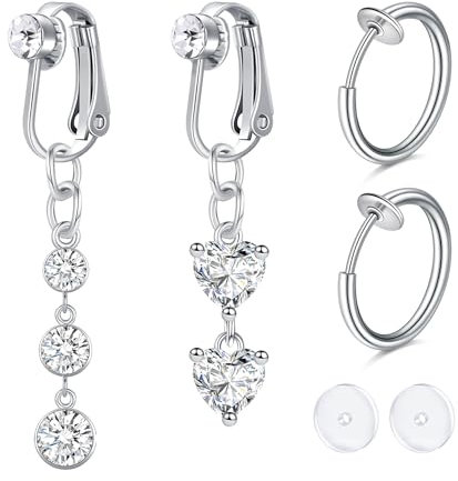 incaton Faux Piercing Nombril Acier Chirurgical Zircon Faux Percing au Nombril Pendentif Ronde CZ Papillon Forme de Cœur Argent Piercing Nombril Clip Hoop Pour Les Femmes Les Filles