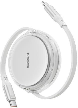 toocki Cable USB C 100W, Cabo USB C a USB C Retráctil Tipo C de Carga Rapida Preestablecido a 4 Niveles de Longitud para iPhone 17/16 Pro Max/15 Plus, MacBook, iPad Pro, Samsung S24/S23+ (Blanco)