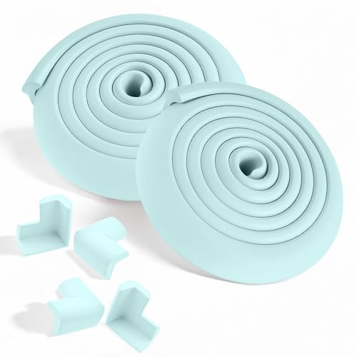 4M Foam Strip & 8 Corner Guards for Baby & Kids Safety - Edge Protection with Adhesive Tape, 2x 2M Strips, Easy Install, UK Shipping (Baby Blue)