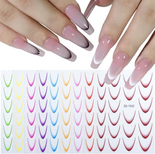 Nagelsticker French, 12 Stück Gold Linien Nail Art Sticker Selbstklebend Französischer Nagel Aufkleber French Tip Nagel Stickers Nageldesign DIY Dekoration