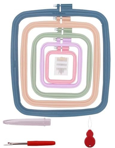 5 Stück Stickrahmen rechteckig quadratisch Stickrahmen Kreuzstich Hoop Nähwerkzeug für Kunsthandwerk handliches Nähen (Mehrfarbig), mit Sticknadeln，Ligaturen und drähte