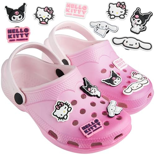 Get Trend Hello Kitty Clogs Kinder Hausschuhe mit Kawaii Pins Anstecker Kuromi Cinnamoroll Garten Freizeit Schule Geschenk Idee (34 EU, Hello Kitty Ombre)