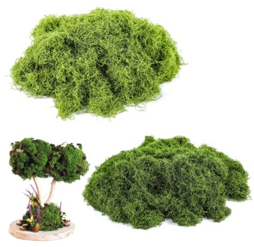 NHPY 160g Kunstmoos zum Dekorieren, Moos Deko, Moos zum Basteln, Islandmoos, Kunstrasen zum Basteln, Fake Pflanzen für Übertöpfe Künstlicher Pflanzen, Krippe Modellbau(80g hellgrün + 80g dunkelgrün)