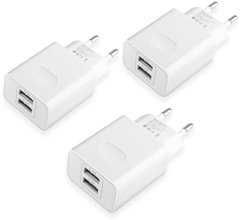 3-Pack Enchufe USB, 2.4A/5V 12W Cargador USB Multiple para iPhone 14 13 12 11 Pro MAX XS XR X 8 7 6 6S Plus SE 5S iPad, Samsung Galaxy, Google, USB Charger Movil Adaptador Multi Cabezal Corriente