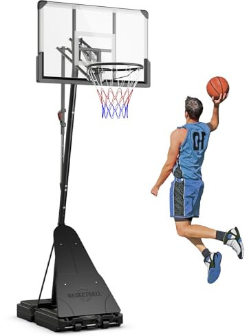 GYMAX Panier de Basketball Extérieur et Intérieur Mobile, Hauteur Ajustable 150-305cm sur 10 Niveaux, Base Remplissable d'eau et de Sable, Structure Stable Triangulaire, pour Enfants et Adultes