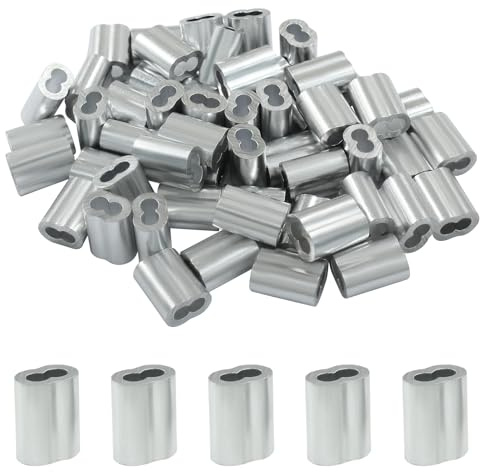 Cjueiom Aluminum Crimping Loop Sleeve, 3/32 Inch / 2.5mm, 50Pcs | Double Barrel Crimp Sleeves, For Wire Cable Rope Hanging, Silver