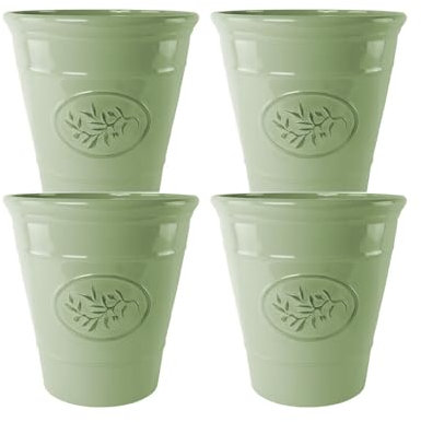 Classic Olive Plastic Planter for Gardening – Outdoor & Indoor Flowers Pot with Glossy Finish | Weatherproof Plant Pot with Drainage Holes – Flower Pots for Gardens & Balconies (Green, 40cm-Pack 4)