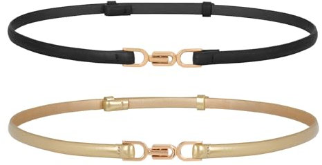 WERFORU Leder Skinny Frauen Gürtel Mode Damen dünne Leder Taillengürtel für Kleider mit Goldschnalle