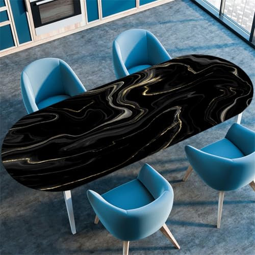 Elastizität Ovale Tischdecke – 3D Druck, rutschfeste Spanntischdecke, Wetterfest & Abwaschbar für Outdoor – Oval Tischtuch in Mehreren Größen (Marble 2,132cmx229cm)