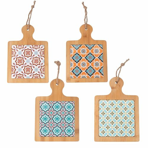 Set 4 Tagliere quadrato, in ceramica e bambù, 29x20 cm, Valladolid