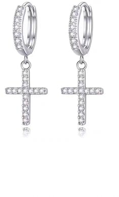 Tivleed Silver Cross,Cross Earrings for Men, Earrings for Men – Hypoallergenic Silver-Plated Copper Lightweight Hoop Earrings for Women & Men, Day to Night Gift