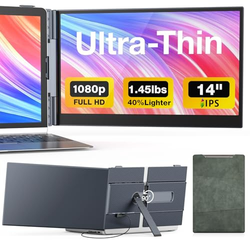UK BONITOYS Estensore per schermo portatile, 14 pollici, ultra sottile e leggero, schermo IPS FHD 1080p, Plug & Play per laptop da 13-17 pollici, estensore per monitor portatile, compatibile con