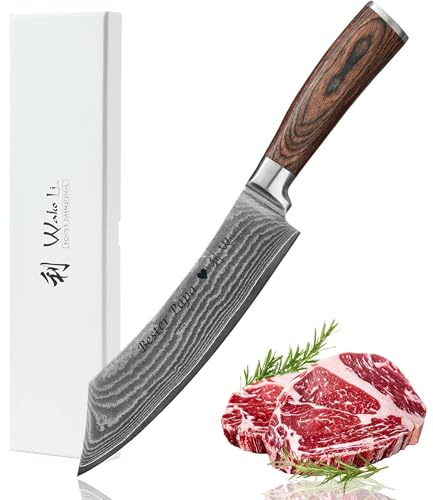 Wakoli EDIB Damast BBQ- und Blockmesser mit Gravur – Personalisiertes Messer, 20 cm Klinge aus 67 Lagen Damaststahl (VG10-Kern), Pakkaholzgriff – Scharfes Küchenmesser Geschenk, Geschenkverpackung