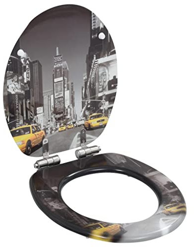 Toilettensitz 2 Stück mit Soft-Close Deckel - MDF New York Design, geräuschloses Schließen, einfach zu reinigen, modernes Badezimmer-Accessoire