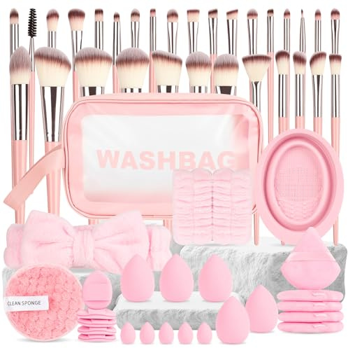 YYTECH 56 PCS Ensemble de Pinceaux de Maquillage, Set Pinceaux Maquillage, Lot De Pinceaux Maquillage avec éponge de Maquillage, Pompon à Poudre et Tapis de Nettoyage, pour fond De Teint Blush