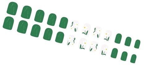 24 Pcs Light Green Artificial Nails Short Square Full Covers False Glossy Stick On Flowers Press On