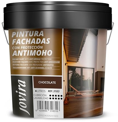 JOVIRA PINTURAS PINTURA FACHADAS ANTIMOHO. Repelente al agua, impermeable y anti fisuras. (4 Litros, Chocolate)