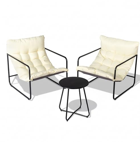Bonnlo Sillones Acolchados con Mesa de Café, 3 Piece Patio Bistro Set, Conjunto de Sofás de Exterior para Jardín, Balcón, Porche y Salón, Beige